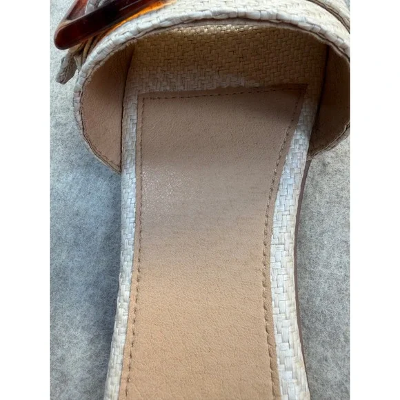 Yellow Box Kelila Sandals Women Size 8 Cream Woven Raffia Slide Tortoise Buckle - Picture 5 of 8